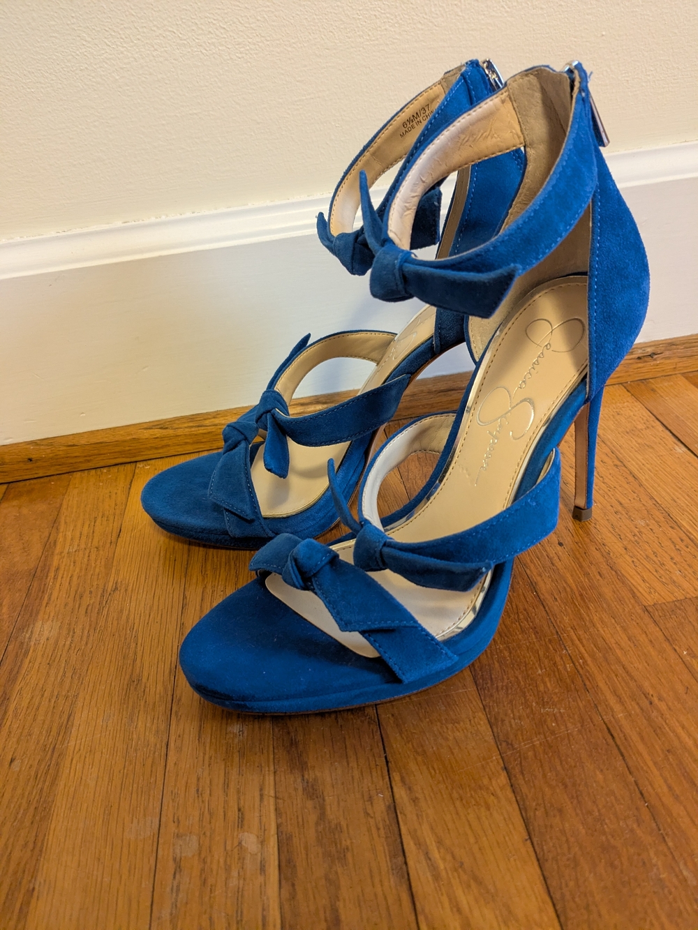 Jessica Simpson Kaycie Bow Blue Suede Ankle-Strap Sandal Heels
